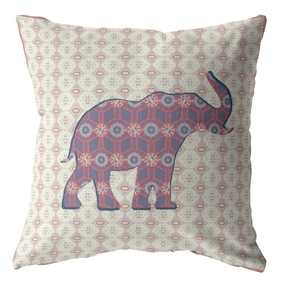 16" Magenta Elephant Zip Suede Throw Pillow - Homeroots