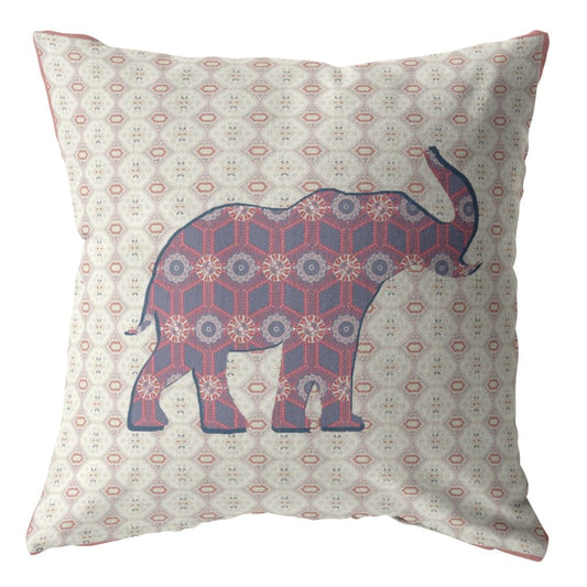 16" Magenta Elephant Zip Suede Throw Pillow - Homeroots