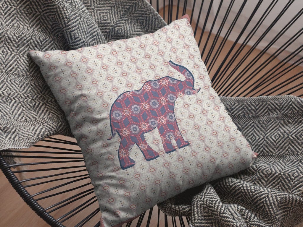 16" Magenta Elephant Zip Suede Throw Pillow - Homeroots