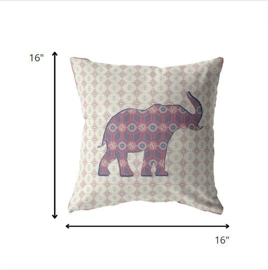 16" Magenta Elephant Zip Suede Throw Pillow - Homeroots