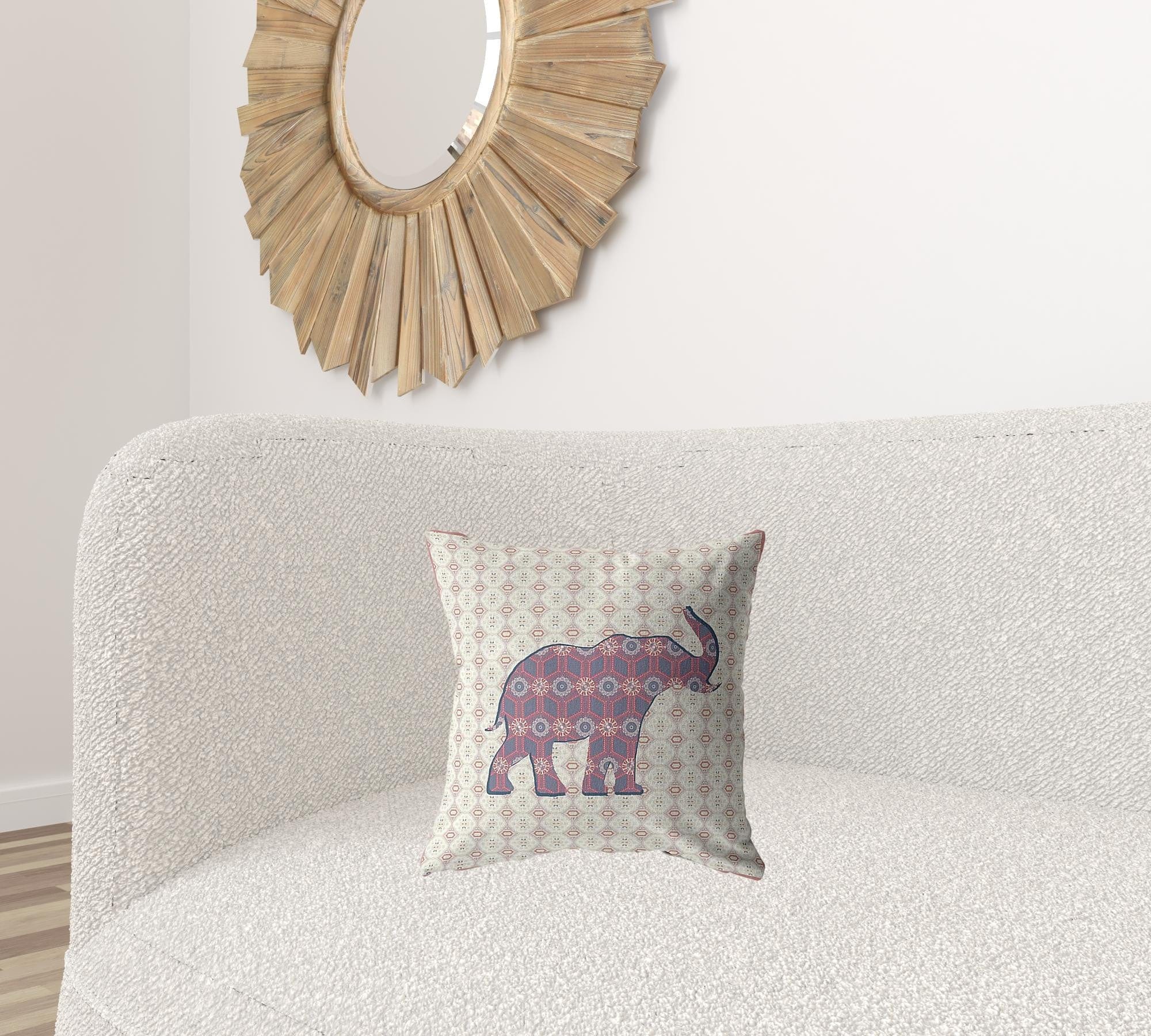 16" Magenta Elephant Zip Suede Throw Pillow - Homeroots
