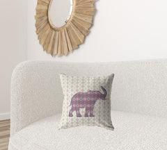 18" Magenta Elephant Zip Suede Throw Pillow - Homeroots