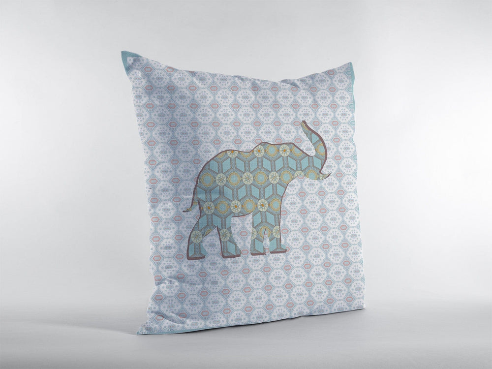 16" Blue Elephant Zip Suede Throw Pillow - Homeroots - Flyclothing LLC