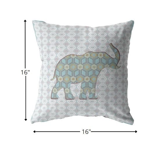 16" Blue Elephant Zip Suede Throw Pillow - Homeroots
