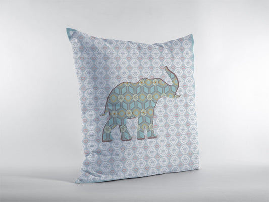 18" Blue Elephant Zip Suede Throw Pillow - Homeroots