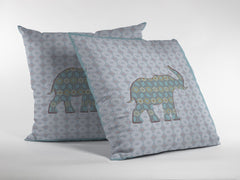 18" Blue Elephant Zip Suede Throw Pillow - Homeroots