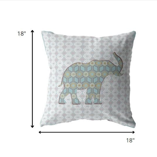 18" Blue Elephant Zip Suede Throw Pillow - Homeroots