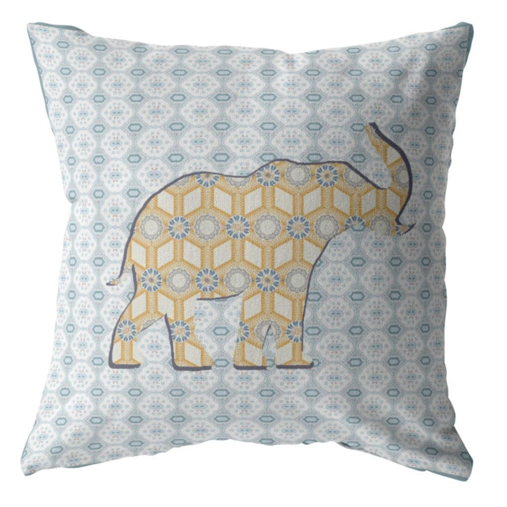 16" Blue Yellow Elephant Zip Suede Throw Pillow - Homeroots - Flyclothing LLC
