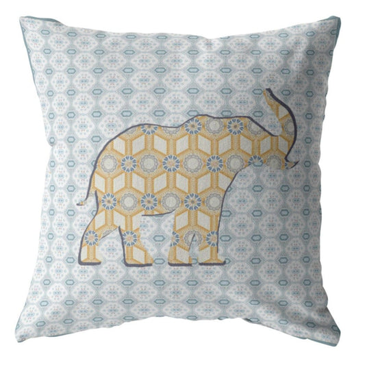 16" Blue Yellow Elephant Zip Suede Throw Pillow - Homeroots