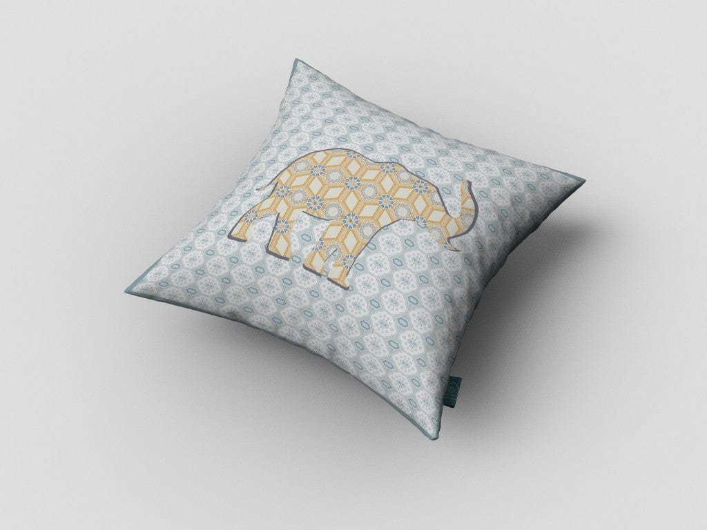 16" Blue Yellow Elephant Zip Suede Throw Pillow - Homeroots