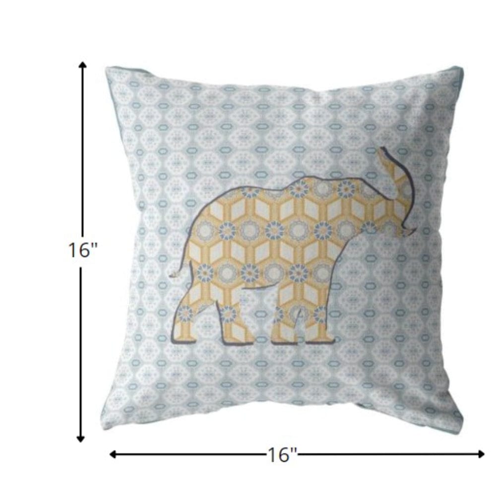 16" Blue Yellow Elephant Zip Suede Throw Pillow - Homeroots