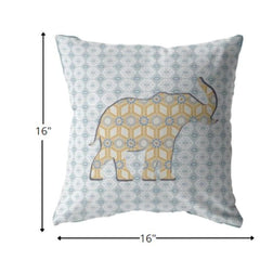 16" Blue Yellow Elephant Zip Suede Throw Pillow - Homeroots