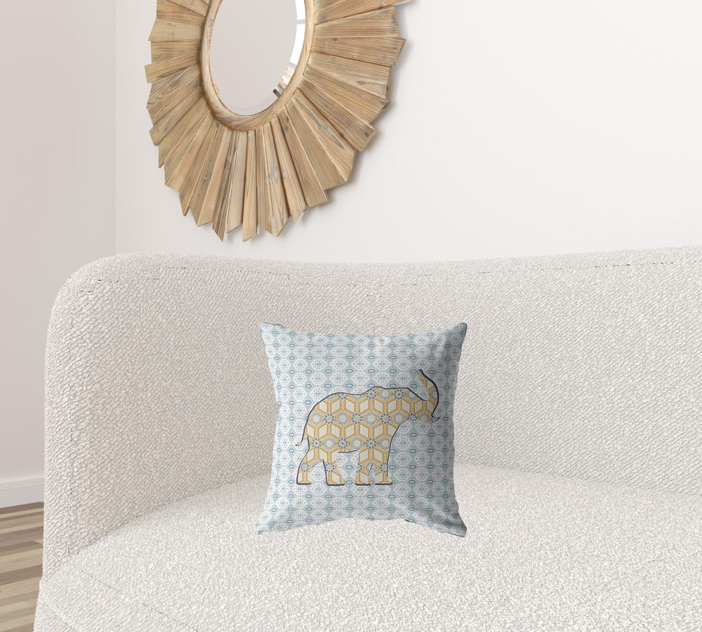 16" Blue Yellow Elephant Zip Suede Throw Pillow - Homeroots - Flyclothing LLC