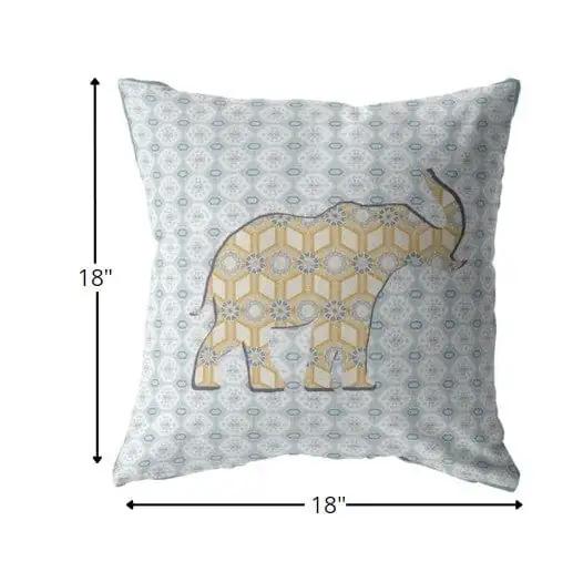 18" Blue Yellow Elephant Zip Suede Throw Pillow - Homeroots - Flyclothing LLC