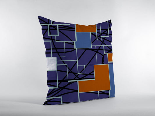 18" Navy Puzzle Piece Zippered Suede Throw Pillow - Homeroots