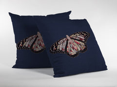 18" Denim Blue Butterfly Zippered Suede Throw Pillow - Homeroots