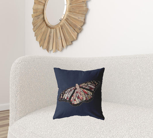 18" Denim Blue Butterfly Zippered Suede Throw Pillow - Homeroots