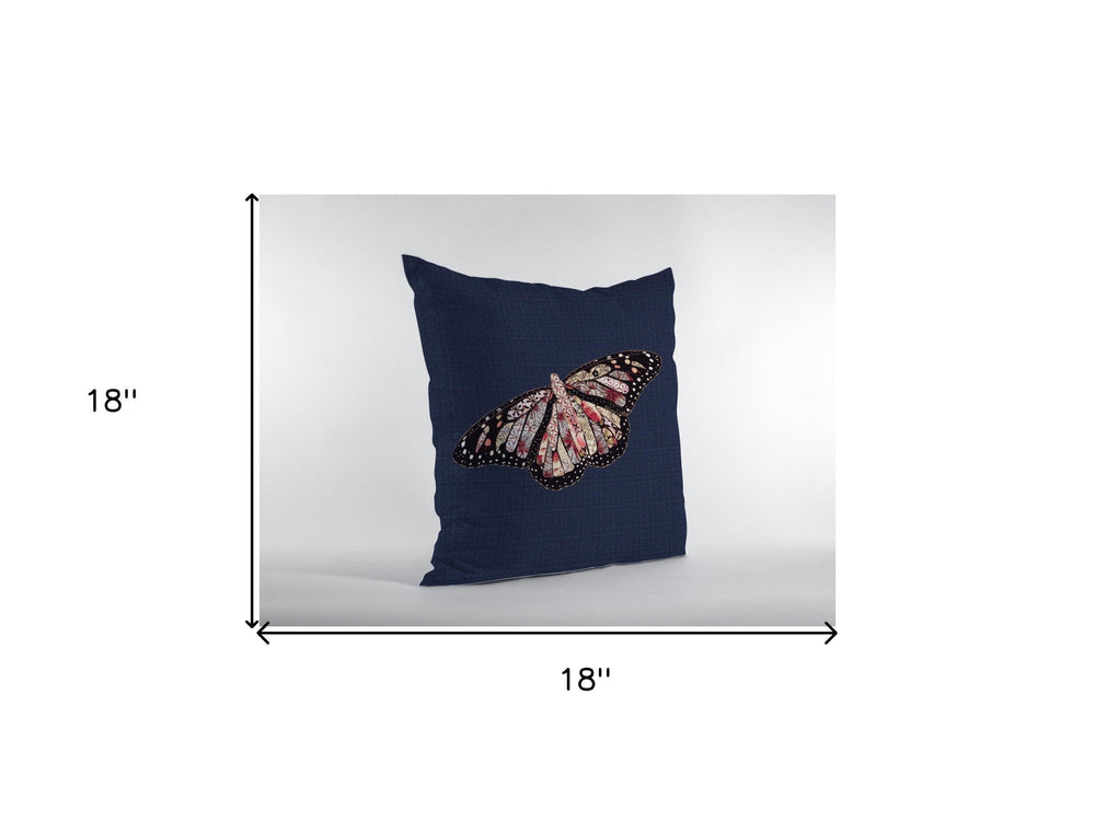 18" Denim Blue Butterfly Zippered Suede Throw Pillow - Homeroots - Flyclothing LLC
