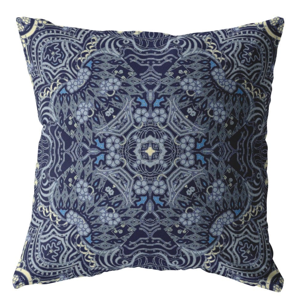 16” Indigo Boho Ornate Zippered Suede Throw Pillow - Homeroots