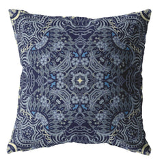 18” Indigo Boho Ornate Zippered Suede Throw Pillow - Homeroots