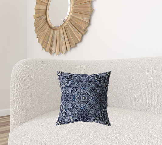 18” Indigo Boho Ornate Zippered Suede Throw Pillow - Homeroots