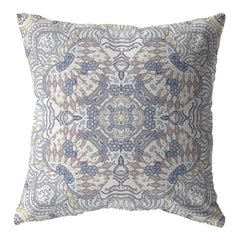 16” Yellow Gray Boho Ornate Zippered Suede Throw Pillow - Homeroots