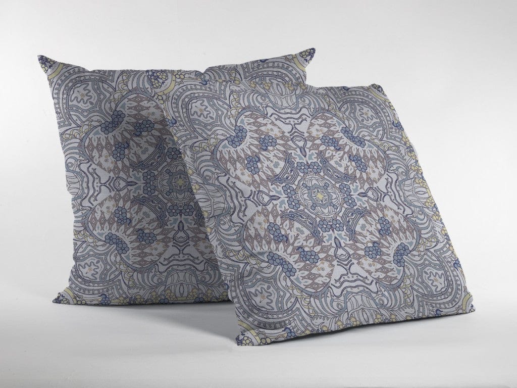 16” Yellow Gray Boho Ornate Zippered Suede Throw Pillow - Homeroots