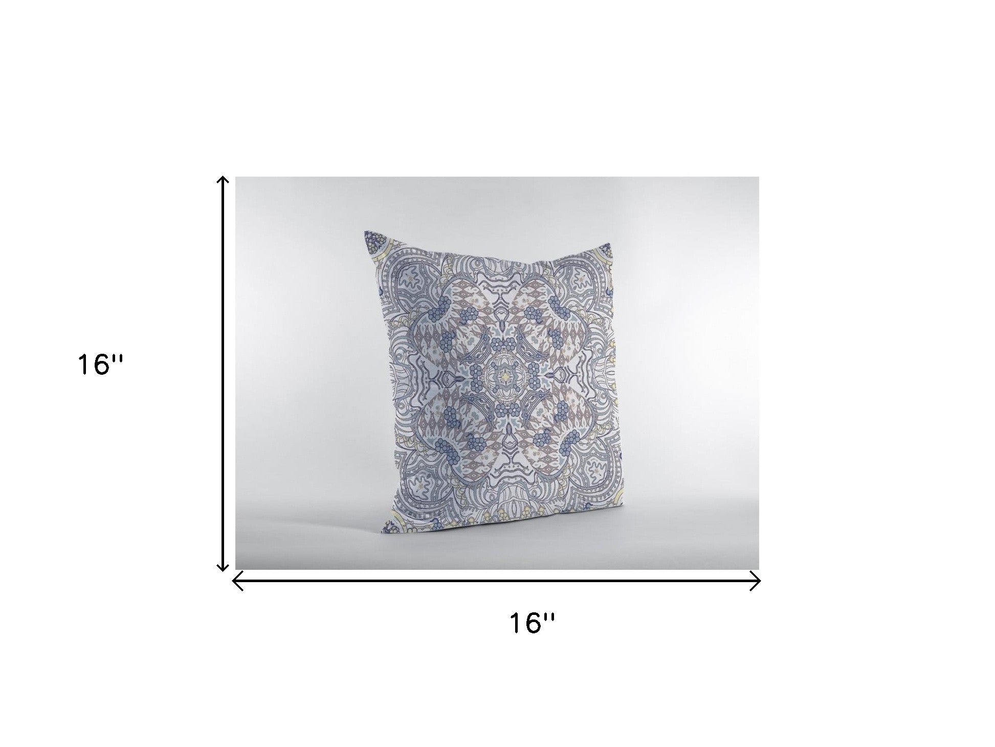 16” Yellow Gray Boho Ornate Zippered Suede Throw Pillow - Homeroots