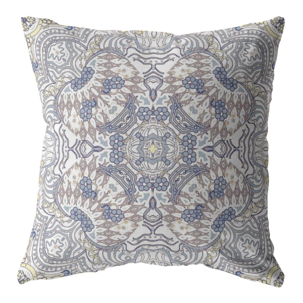 18” Yellow Gray Boho Ornate Zippered Suede Throw Pillow - Homeroots