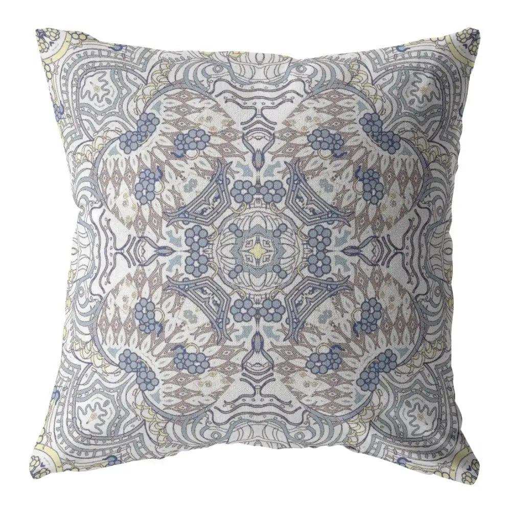 18” Yellow Gray Boho Ornate Zippered Suede Throw Pillow - Homeroots - Flyclothing LLC
