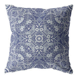 16” Indigo White Boho Ornate Zippered Suede Throw Pillow - Homeroots