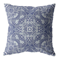 18” Indigo White Boho Ornate Zippered Suede Throw Pillow - Homeroots