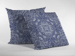 18” Indigo White Boho Ornate Zippered Suede Throw Pillow - Homeroots
