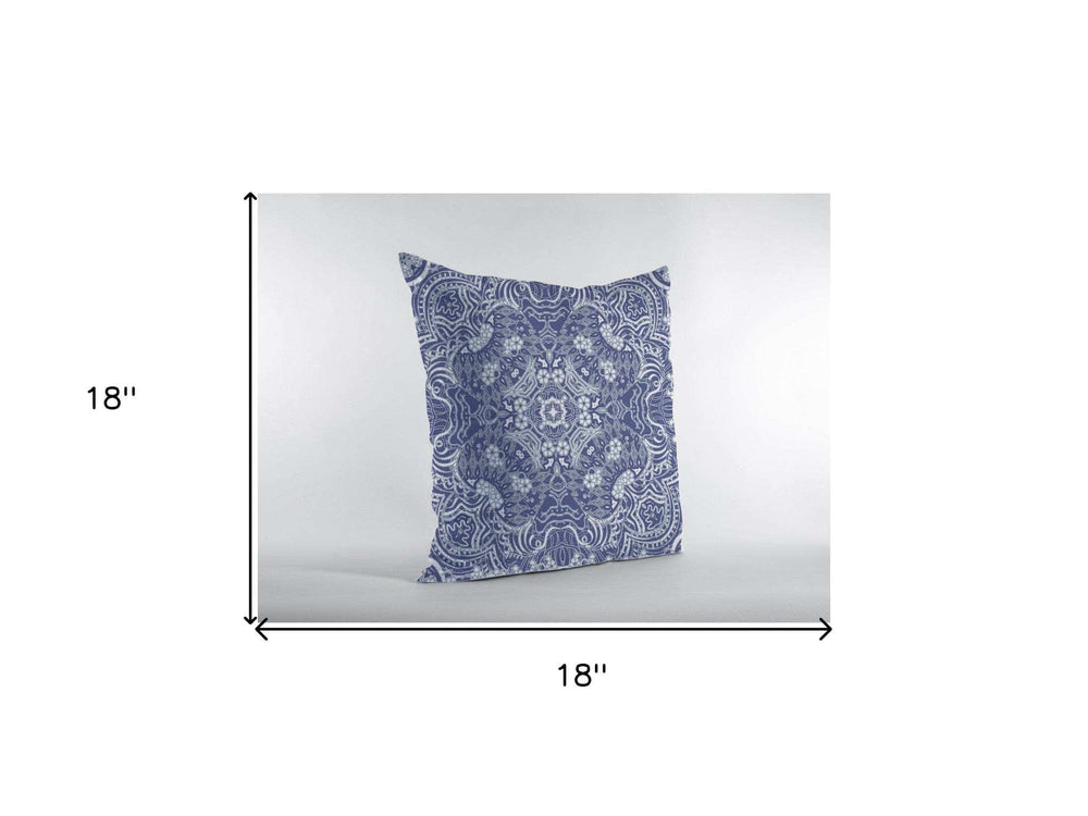 18” Indigo White Boho Ornate Zippered Suede Throw Pillow - Homeroots - Flyclothing LLC