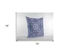 18” Indigo White Boho Ornate Zippered Suede Throw Pillow - Homeroots