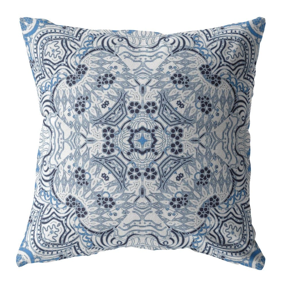 16” Light Blue Boho Ornate Zippered Suede Throw Pillow - Homeroots