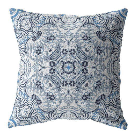 16” Light Blue Boho Ornate Zippered Suede Throw Pillow - Homeroots