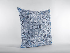 16” Light Blue Boho Ornate Zippered Suede Throw Pillow - Homeroots
