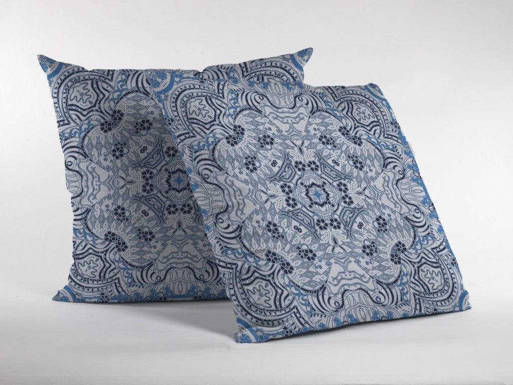 16” Light Blue Boho Ornate Zippered Suede Throw Pillow - Homeroots