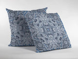 16” Light Blue Boho Ornate Zippered Suede Throw Pillow - Homeroots