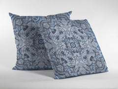 16” Light Blue Boho Ornate Zippered Suede Throw Pillow - Homeroots