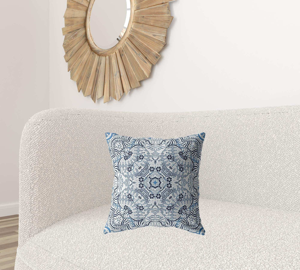 18” Light Blue Boho Ornate Zippered Suede Throw Pillow - Homeroots - Flyclothing LLC