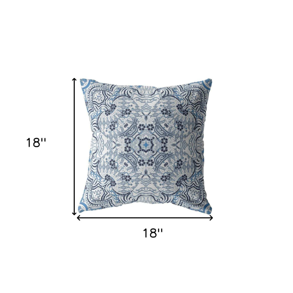 18” Light Blue Boho Ornate Zippered Suede Throw Pillow - Homeroots - Flyclothing LLC