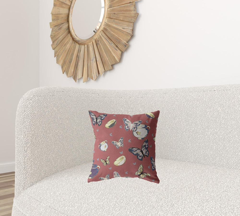 16" Copper Rose Butterflies Zippered Suede Throw Pillow - Homeroots - Flyclothing LLC