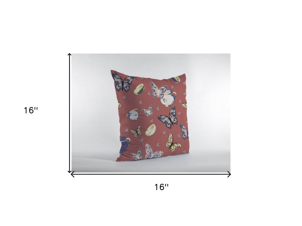 16" Copper Rose Butterflies Zippered Suede Throw Pillow - Homeroots - Flyclothing LLC