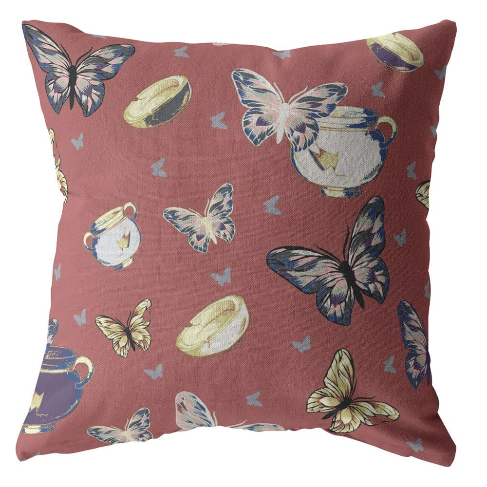 18" Copper Rose Butterflies Zippered Suede Throw Pillow - Homeroots - Flyclothing LLC
