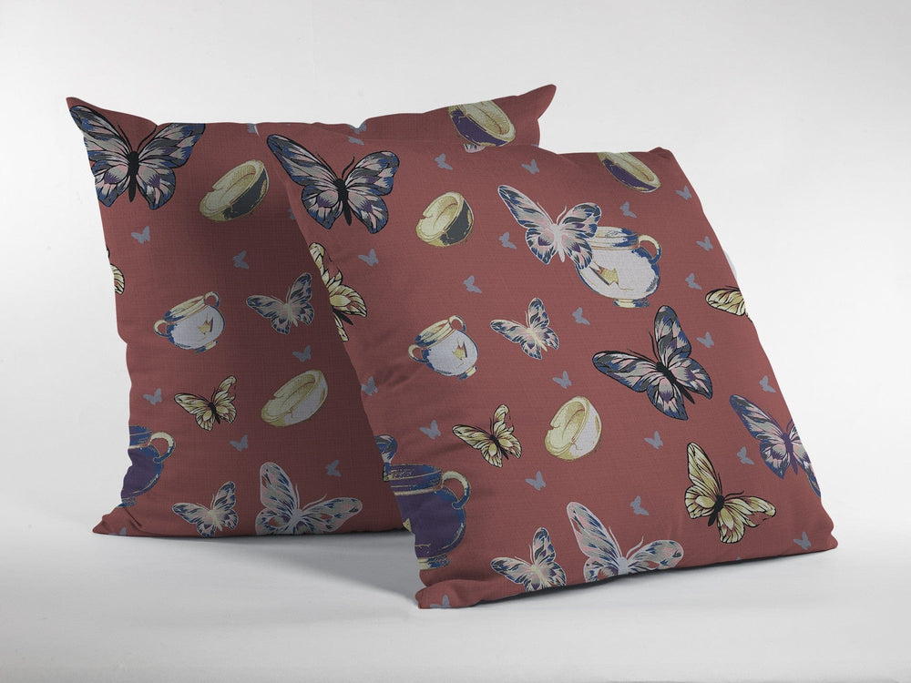 18" Copper Rose Butterflies Zippered Suede Throw Pillow - Homeroots - Flyclothing LLC