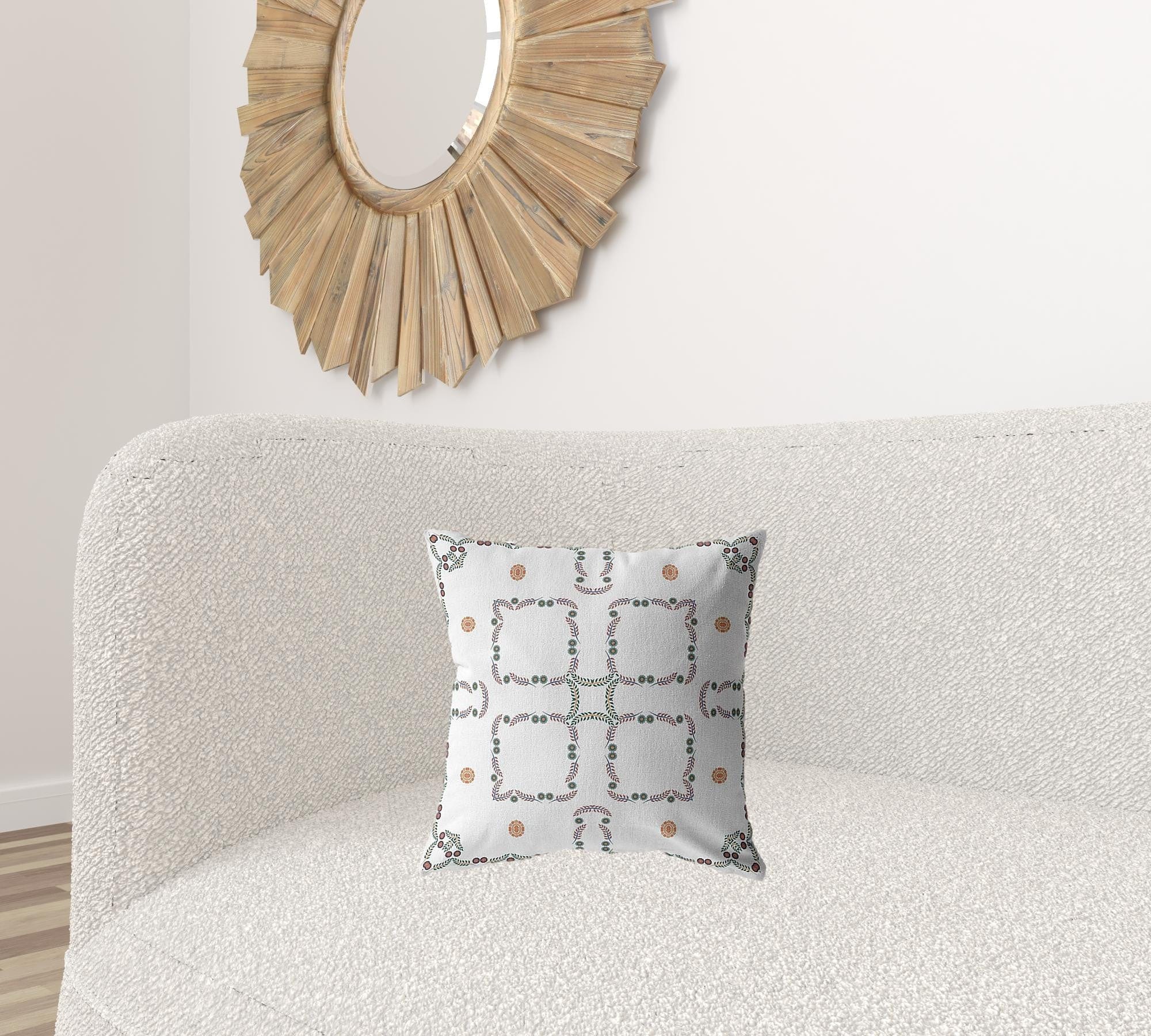 16” White Floral Suede Zippered Throw Pillow - Homeroots