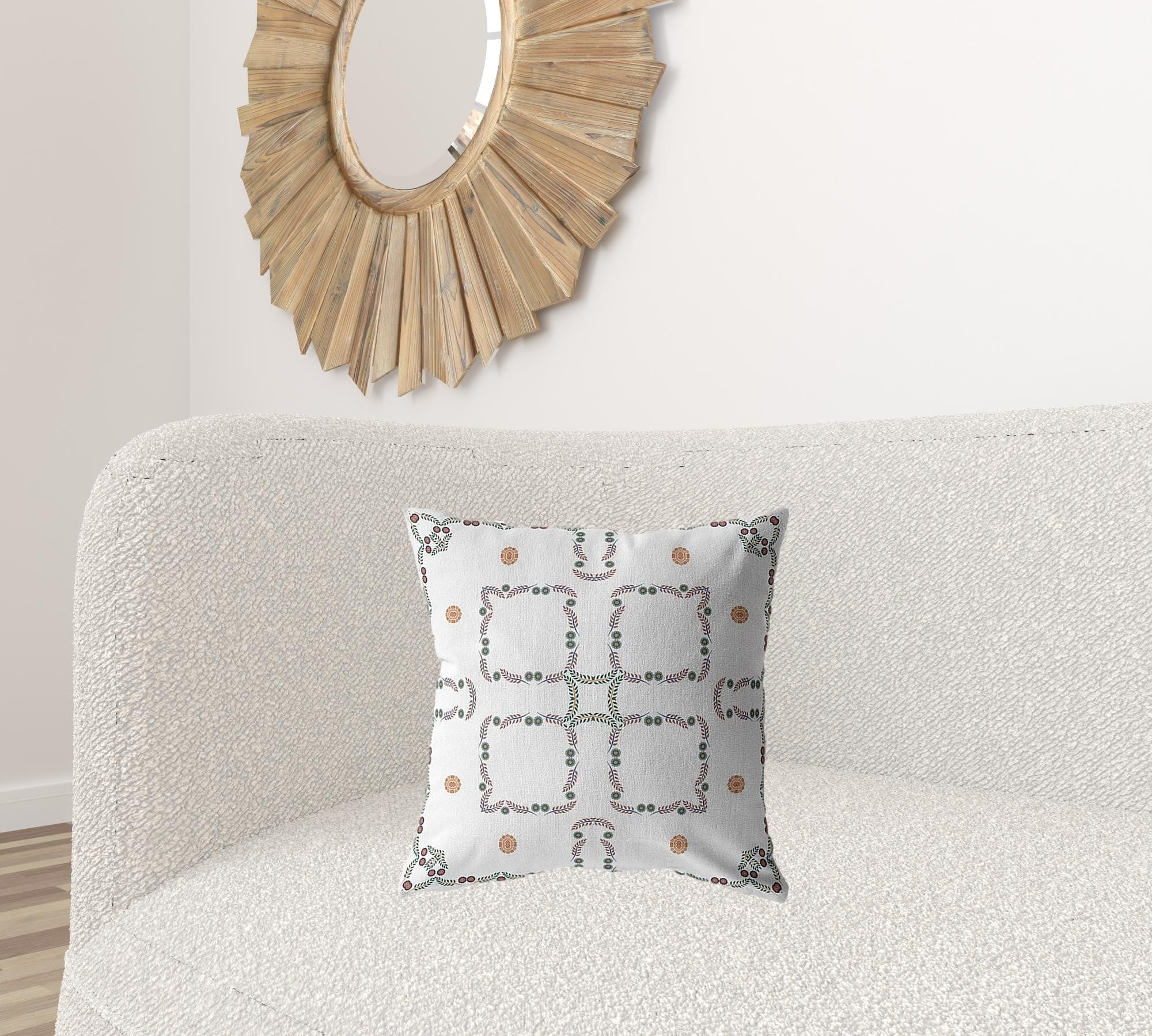 18” White Floral Suede Zippered Throw Pillow - Homeroots