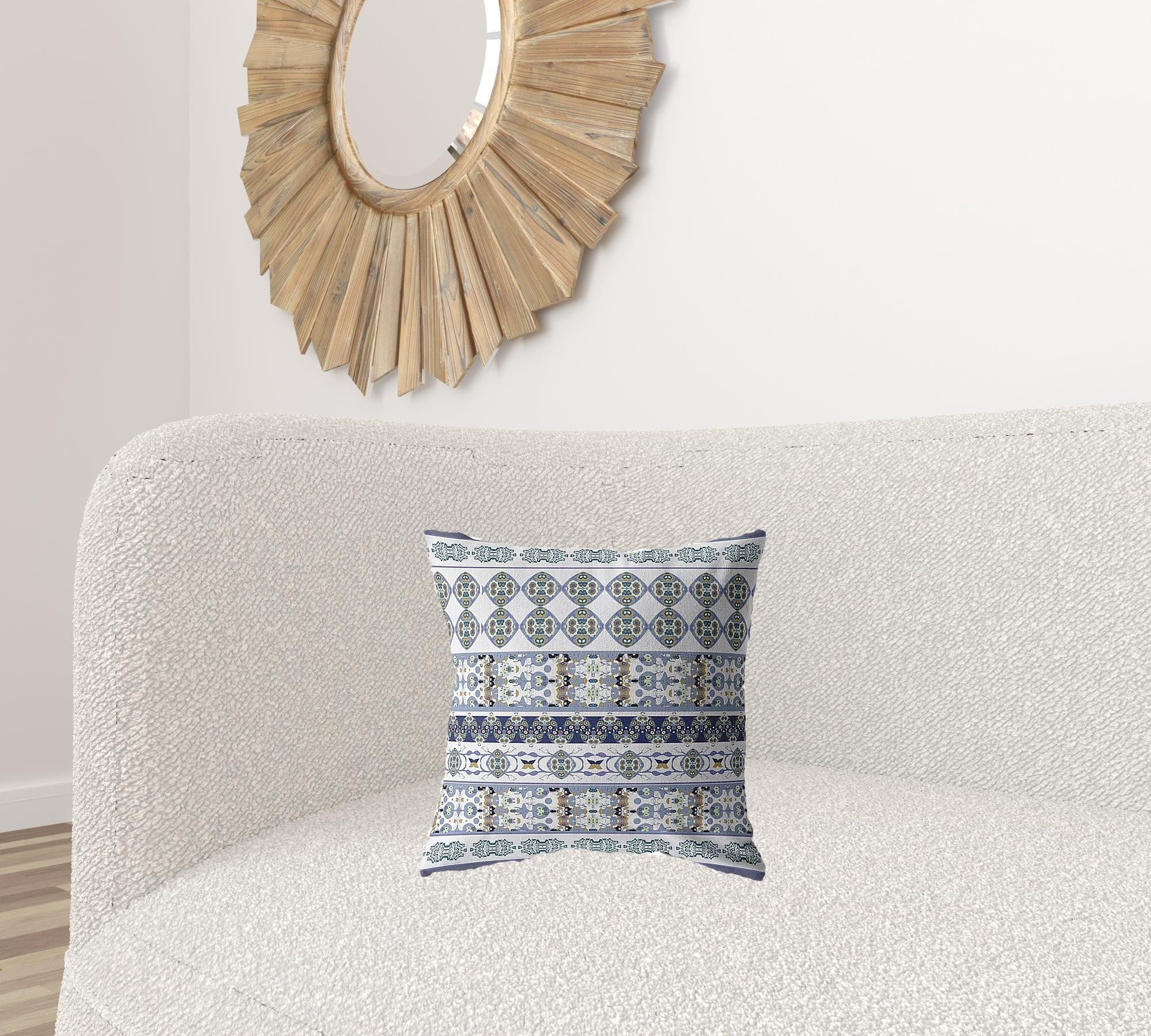 16” Navy White Strips Zippered Suede Throw Pillow - Homeroots